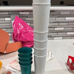 Set of White and Teal Stacking Cups